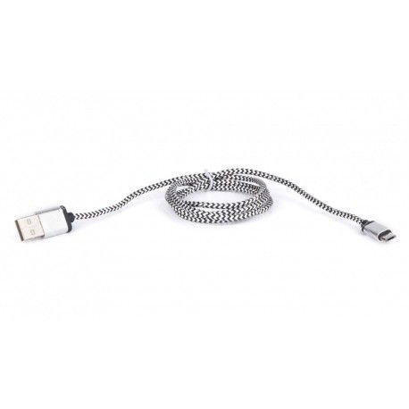 Кабель USB 2.0 AM to Micro USB 5pin серый тканевая оплетка 1.0 метр  - 1