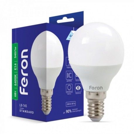 Лампочка cветодиодная Feron LB-745 P45 6W E14 6400K  - 1