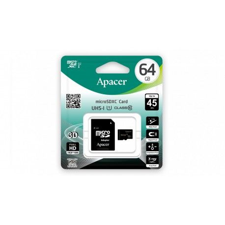 Карта памяти microSDXC Apacer 64GB Adapter (AP64GMCSX10U1-R)  - 1