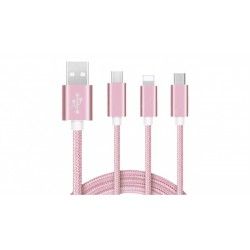 Кабель 3в1 USB 2.0 AM - Micro-B/iPhone Lightning/Type-C 1.0 метр pink
