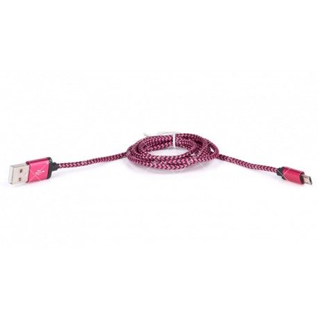 Кабель USB 2.0 AM to Micro USB 5pin розовый тканевая оплетка 1.0 метр  - 1