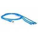 Кабель 3в1 USB 2.0 AM - Micro-B/iPhone Lightning/Type-C 1.0 метр blue