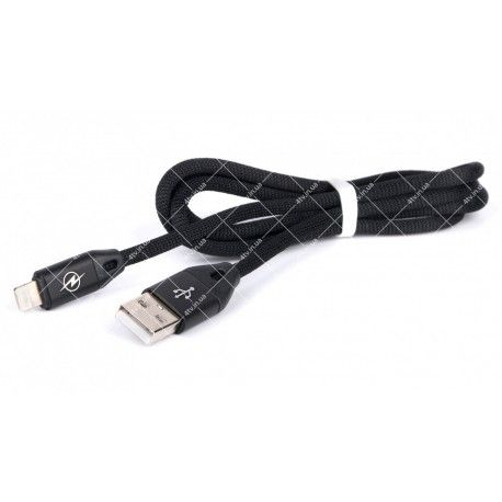 Кабель USB 2.0 AM - Lightning SERTEC черный тканевая оплетка 1.0 метр  - 1