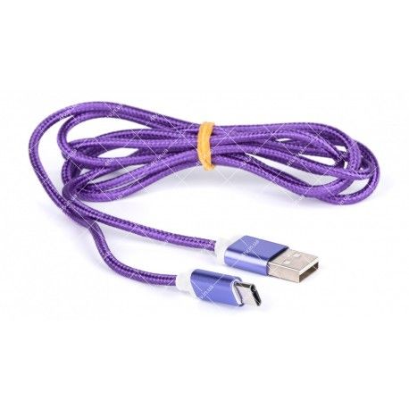 Кабель USB 2.0 AM Type-C SERTEC фиолетовый тканевая оплетка 1.0 метр  - 1