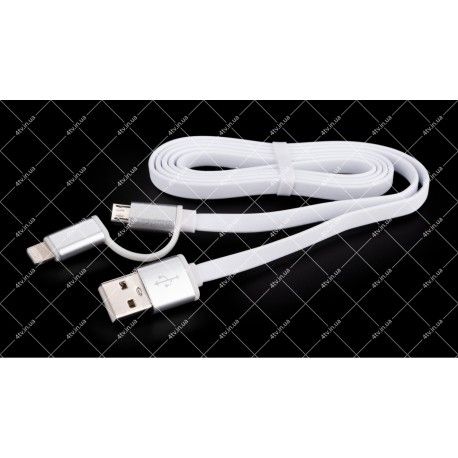 Кабель USB 2.0 AM - Lightning + Micro USB Vinga белый 1.0 метр  - 1