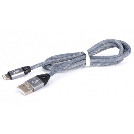 Кабель USB 2.0 AM - Lightning SERTEC серый тканевая оплетка 1.0 метр  - 1