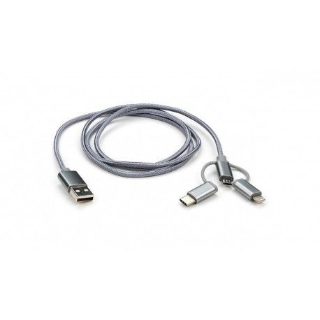 Кабель USB 2.0 AM - Lightning + Micro USB + Type-C Vinga серый 1.0 метр  - 1
