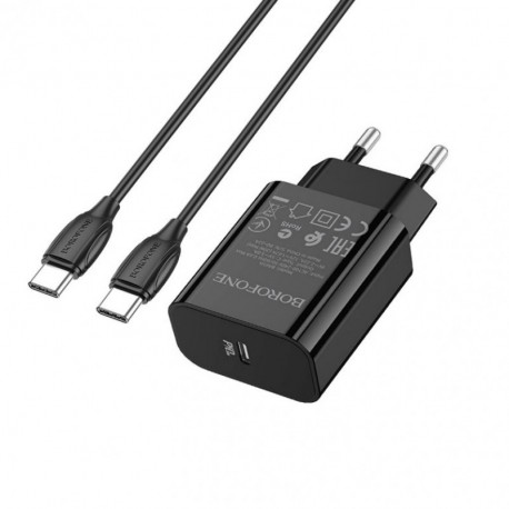 Адаптер сетевой BOROFONE BA65A + single port PD20W charger set(Type-C) Black