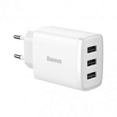 Адаптер мережевий Baseus Compact Charger 3U на 17W White 3 порти