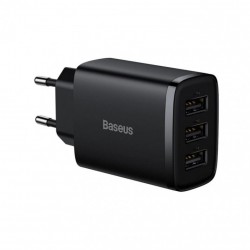 Адаптер мережевий Baseus Compact Charger 3U на 17W Black 3 порти