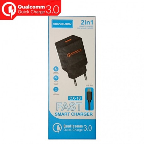 Адаптер мережевий KOUVOLSEN CX-18 220В 5V 3A USB 1 порт + Fast charger