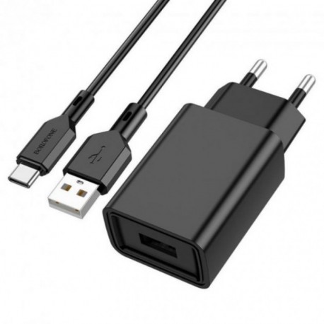 Адаптер мережевий BOROFONE BA68A + single port charger set(Type-C) Black