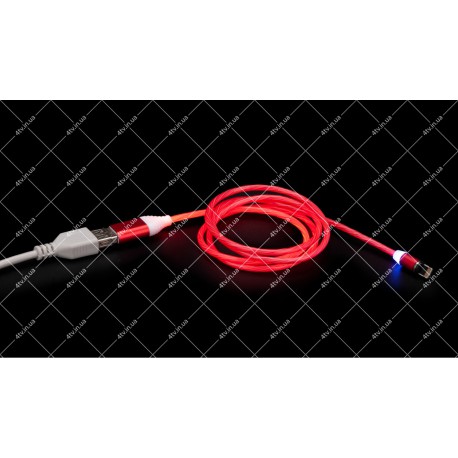 Кабель USB 2.0 AM to Lightning магнітний Red LED 1.0 метр