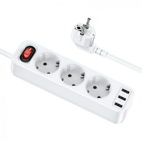 Фільтр мережевий HOCO NS2 3-position extension cord socket 3 розетки 3 usb 1.8 метра білий