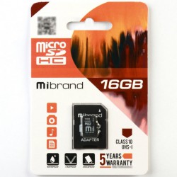 Карта пам'яті microSDHC UHS-1 Mibrand 16GB class 10 (MICDHU1/16GB-A) + adapter SD