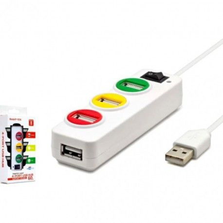 Хаб USB 2.0 4-х портовый Punada P-1030 питание от USB с выключателем белый блистер  - 1